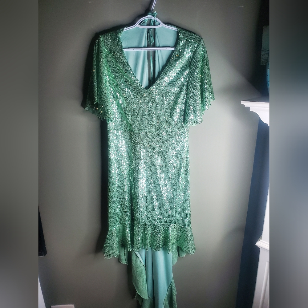 Mint sequin high low dress